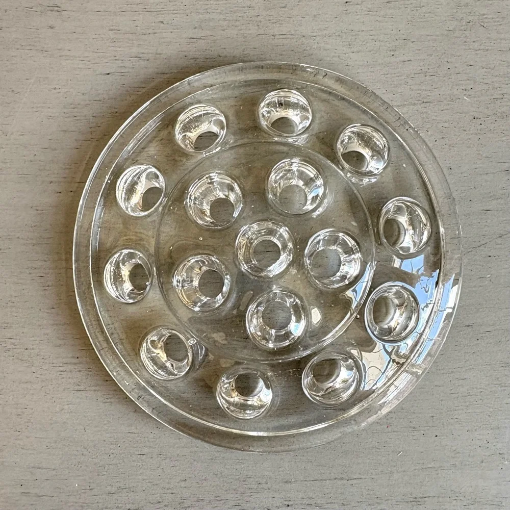 VTG Flower Frog Clear Glass Plant Holder 16 Holes 4.5